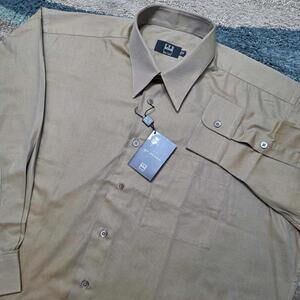 Ike Behar New York Jeremy Dress Shirt 17.5 33 Tan Herringbone 100% Cotton NWT